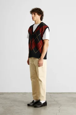Clearance Argyle Vest Plain Navy Men Knitwear