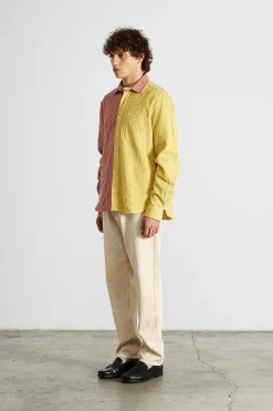 Clearance Block French Cord Plain Salmon Men Shirts