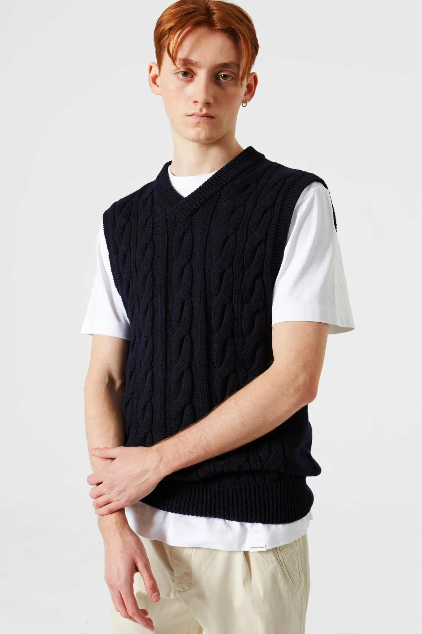 Best Sale Braided Vest Plain Navy Men Knitwear