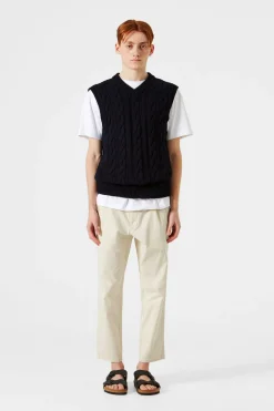 Best Sale Braided Vest Plain Navy Men Knitwear