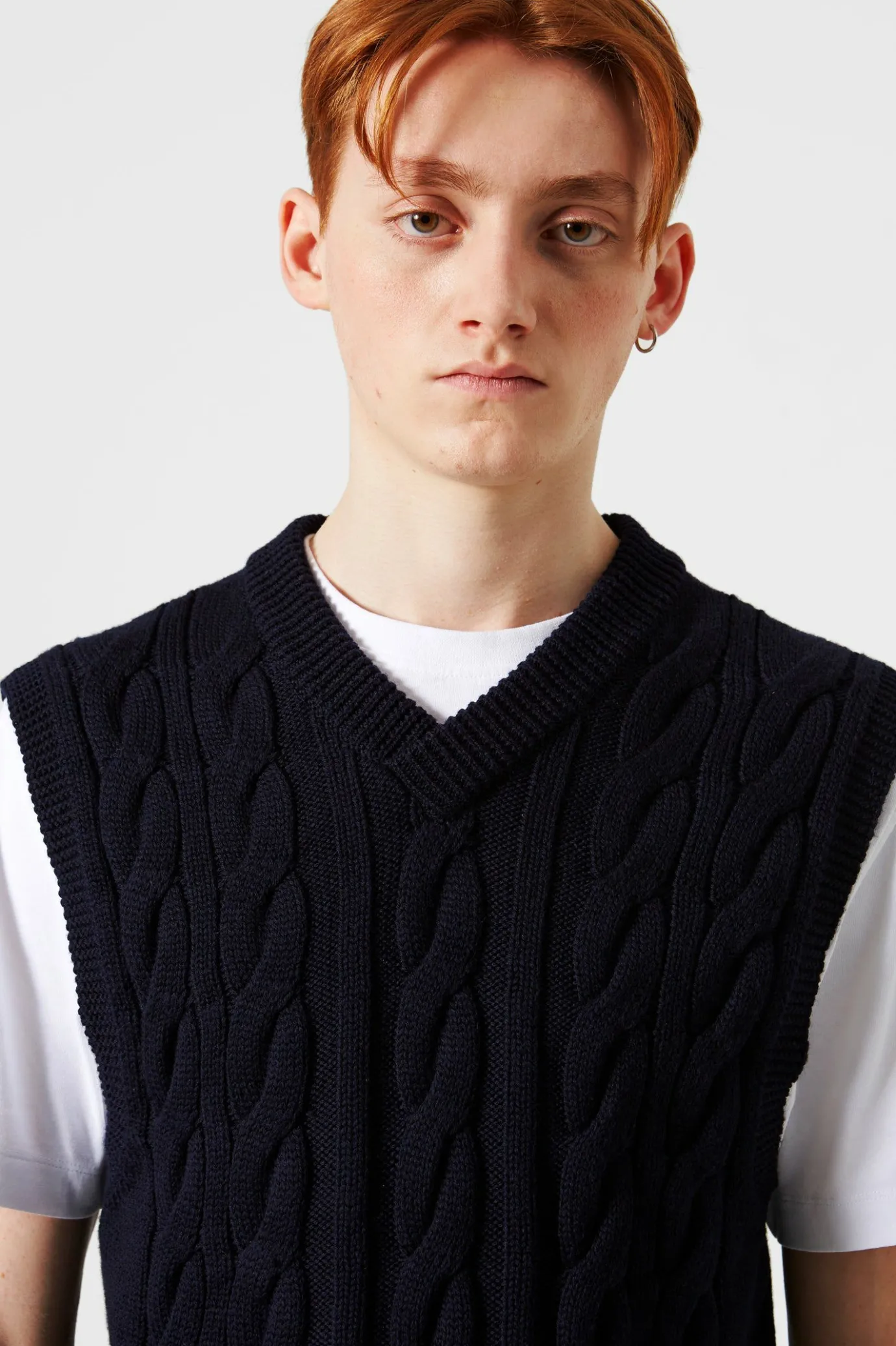 Best Sale Braided Vest Plain Navy Men Knitwear