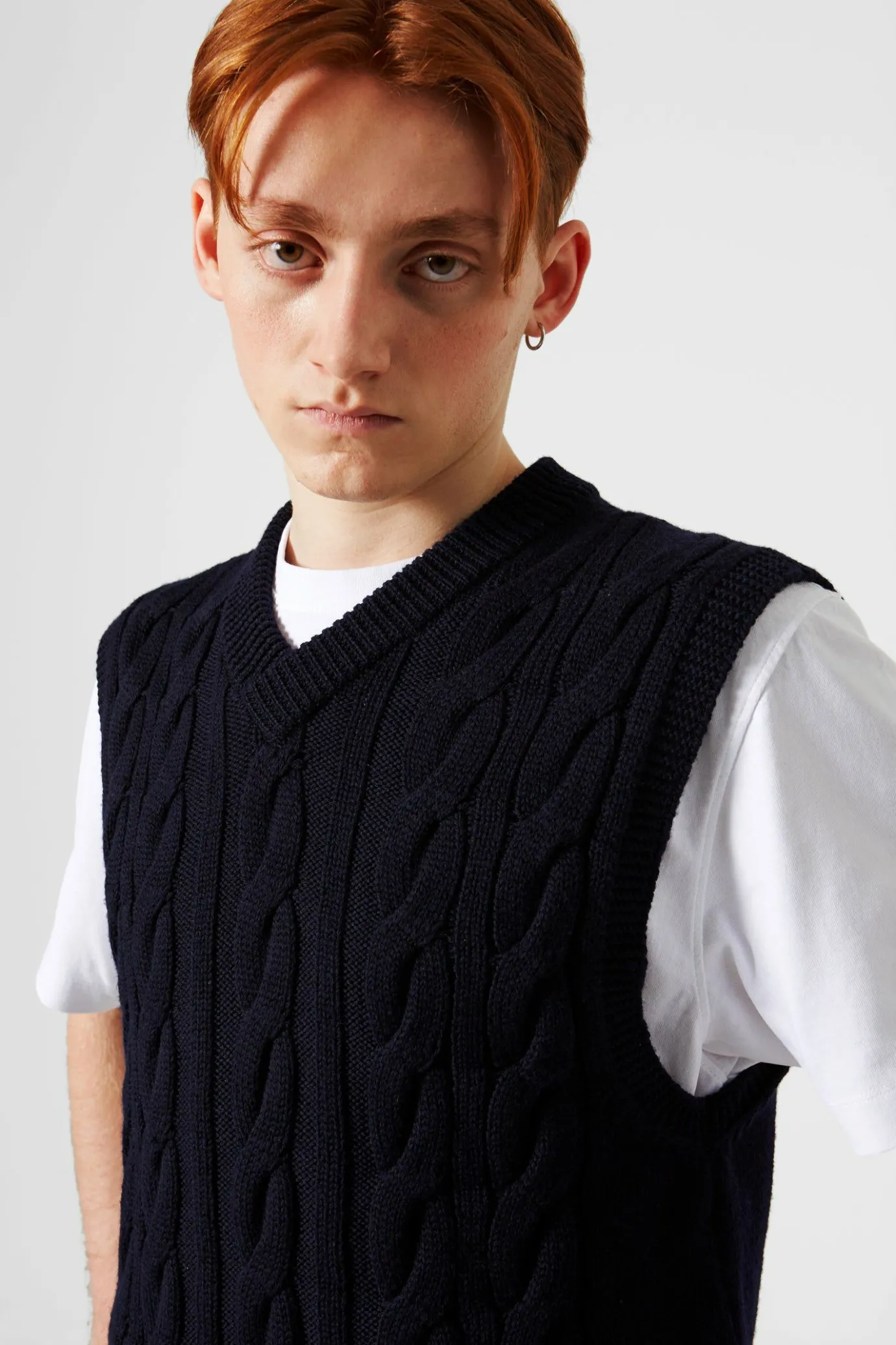 Best Sale Braided Vest Plain Navy Men Knitwear