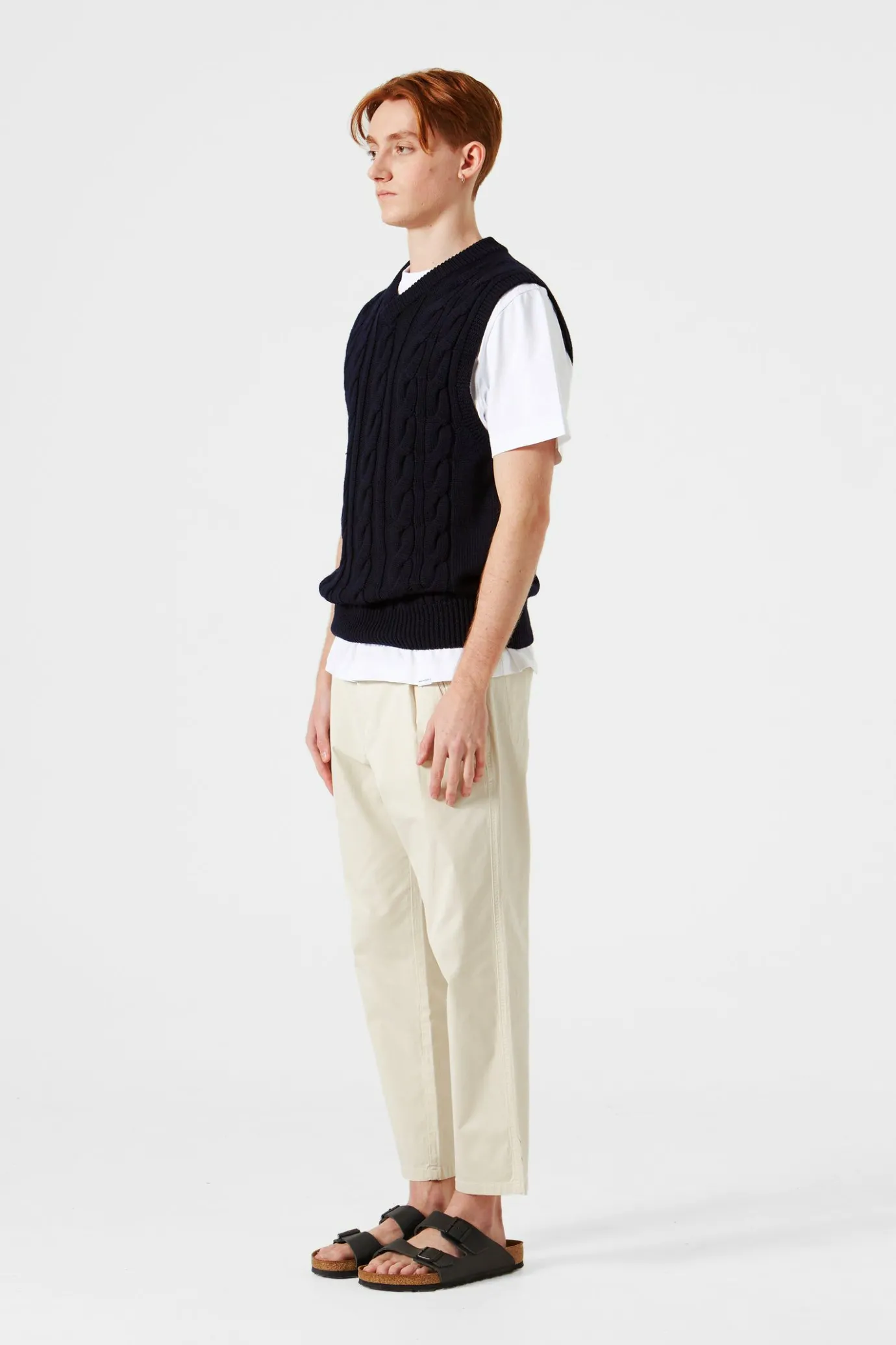 Best Sale Braided Vest Plain Navy Men Knitwear