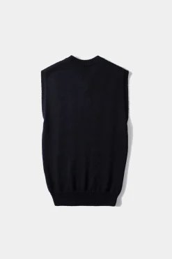 Best Sale Braided Vest Plain Navy Men Knitwear