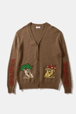 Discount Brioche Cardigan Plain Brown Men Knitwear