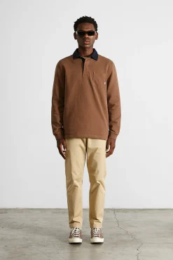 Cheap College Polo Plain Brown Men Sweatshirts