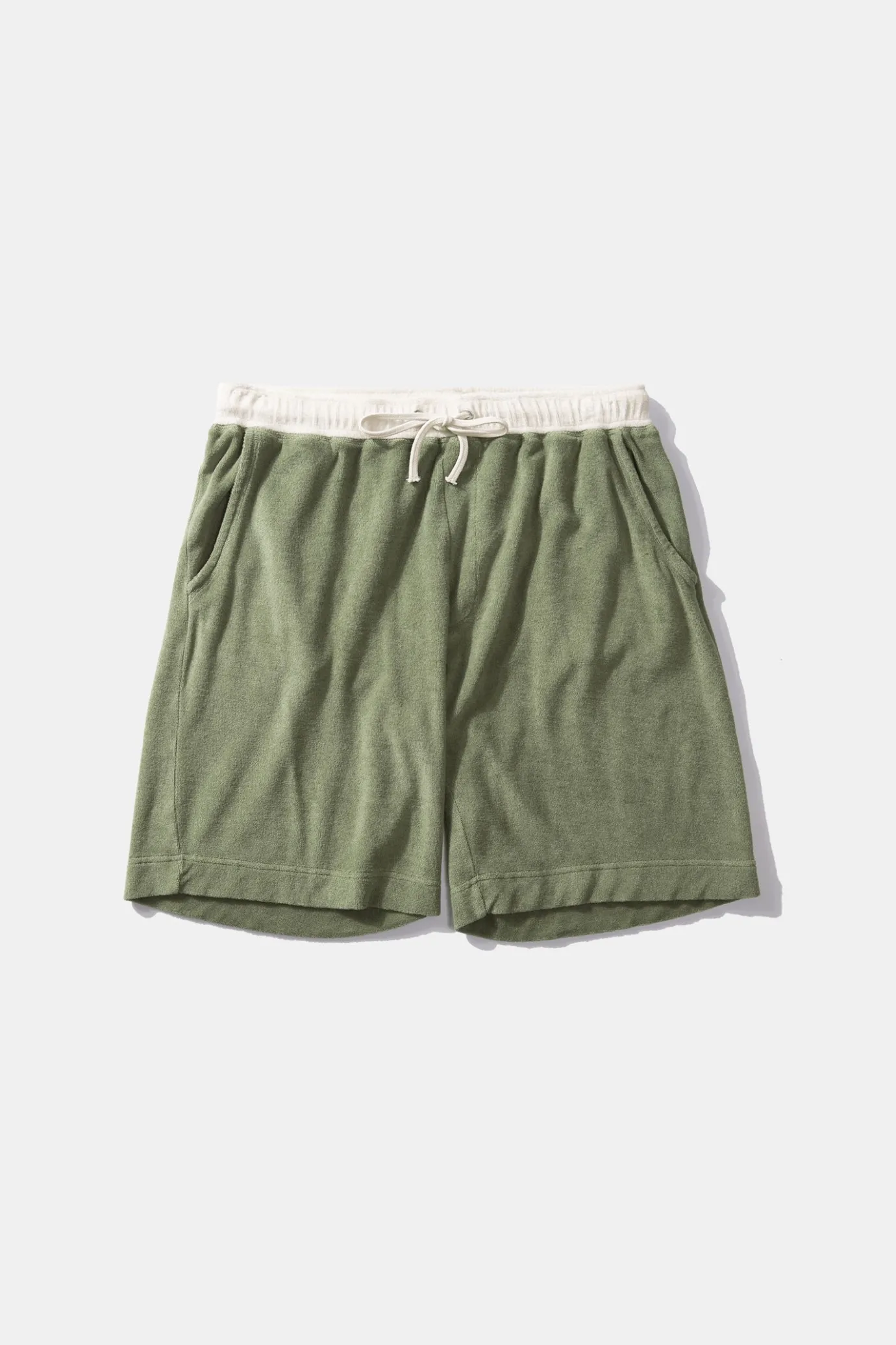 Cheap Contrast Terry Shorts Plain Olive Men Trousers