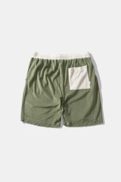 Cheap Contrast Terry Shorts Plain Olive Men Trousers