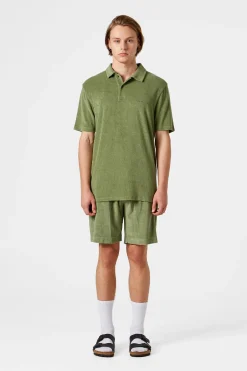 Cheap Contrast Terry Shorts Plain Olive Men Trousers