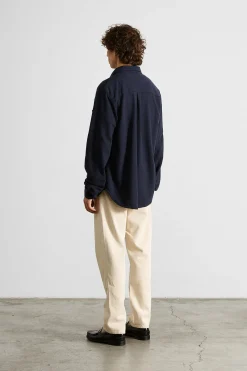 Outlet Crisp Shirt Plain Navy Men Shirts
