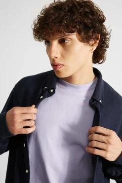 Outlet Crisp Shirt Plain Navy Men Shirts