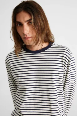 Outlet Embro Stripes Plain Navy Men T-Shirts