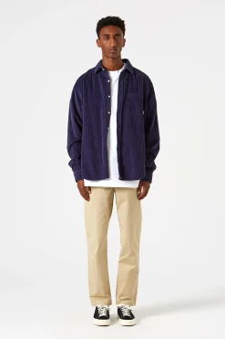 Hot French Cord Shirt Plain Navy Men Shirts