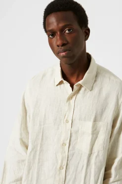 Outlet Linen Shirt Plain Beige Men Shirts