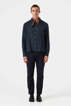 Hot Linen Shirt Plain Navy Men Shirts