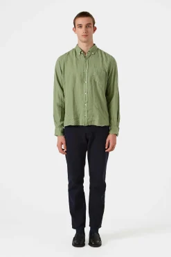 Online Linen Shirt Plain Olive Men Shirts