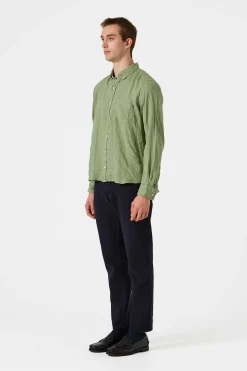 Online Linen Shirt Plain Olive Men Shirts