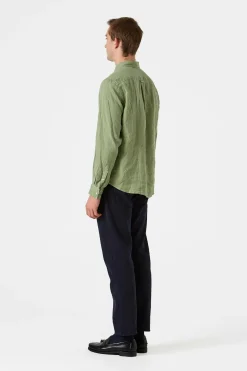 Online Linen Shirt Plain Olive Men Shirts