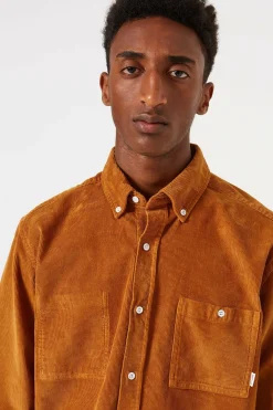 Fashion Microcord Shirt Plain Brown Men Shirts