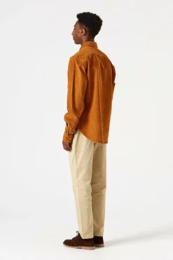 Fashion Microcord Shirt Plain Brown Men Shirts