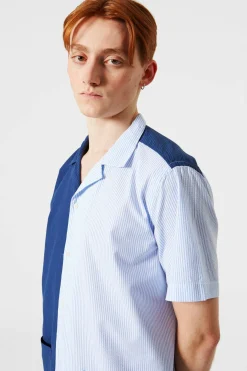 Discount Middle Shirt Colour Block Navy Men Shirts