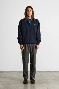 Hot Mini Logo Sw Plain Navy Men Sweatshirts
