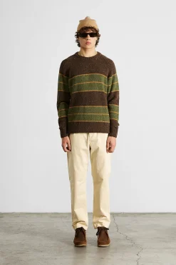 Best Multi Stripes Sweater Plain Brown Men Knitwear