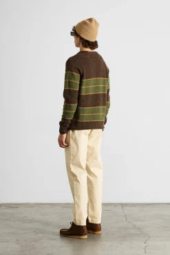 Best Multi Stripes Sweater Plain Brown Men Knitwear