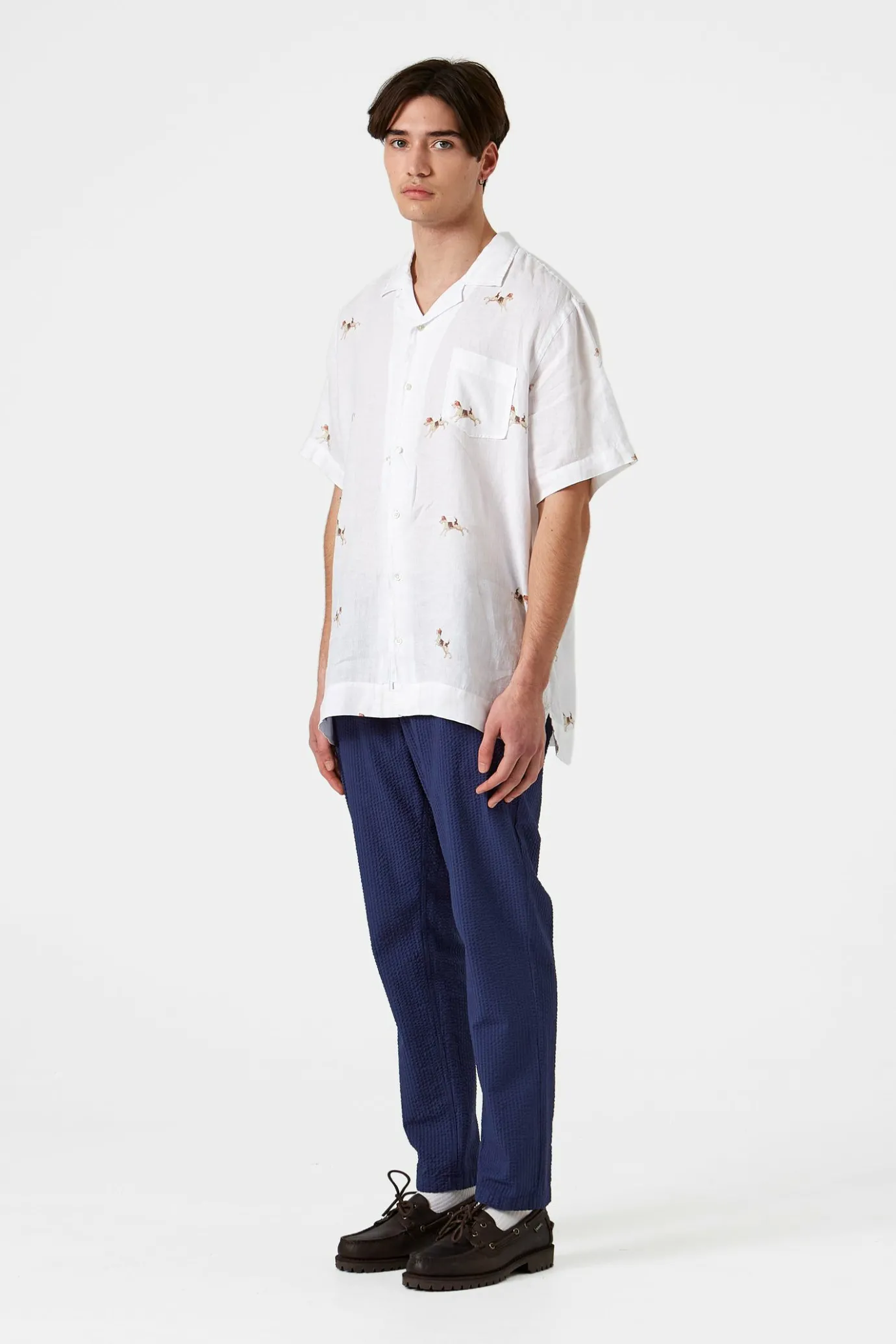 Store Murano Seersucker Pants Plain Navy Men Trousers