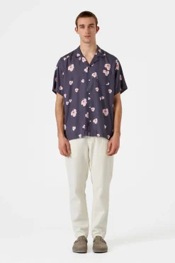 Hot Orchid Short Sleeve Plain Navy Men Shirts