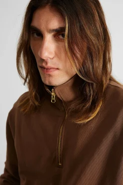 Cheap Page Zip Plain Brown Men Sweatshirts