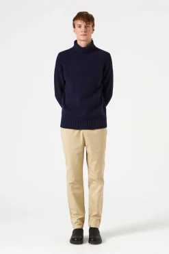 Best Sale Paris Turtle Neck Plain Navy Men Knitwear