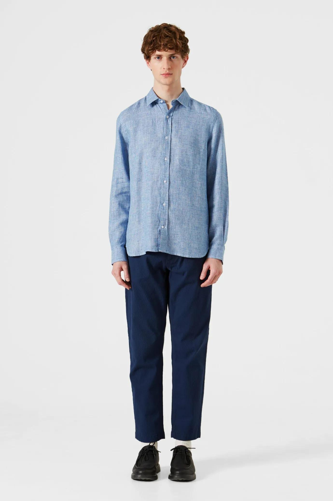 Outlet Port Shirt Plain Blue Men Shirts