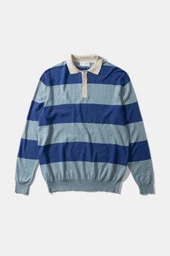 Hot Rugby Knitted Polo Plain Blue Men Knitwear