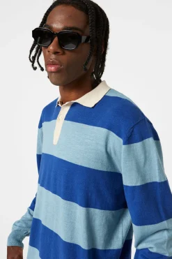 Hot Rugby Knitted Polo Plain Blue Men Knitwear