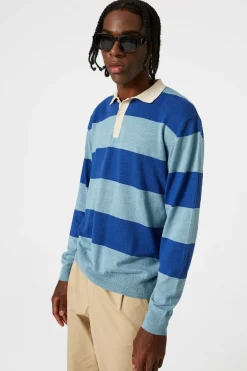 Hot Rugby Knitted Polo Plain Blue Men Knitwear