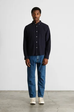 Sale Seam Shirt Plain Navy Men Shirts