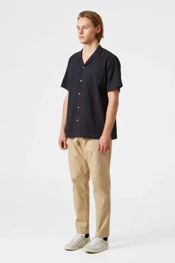 Fashion Seersucker Shirt Plain Navy Men Shirts