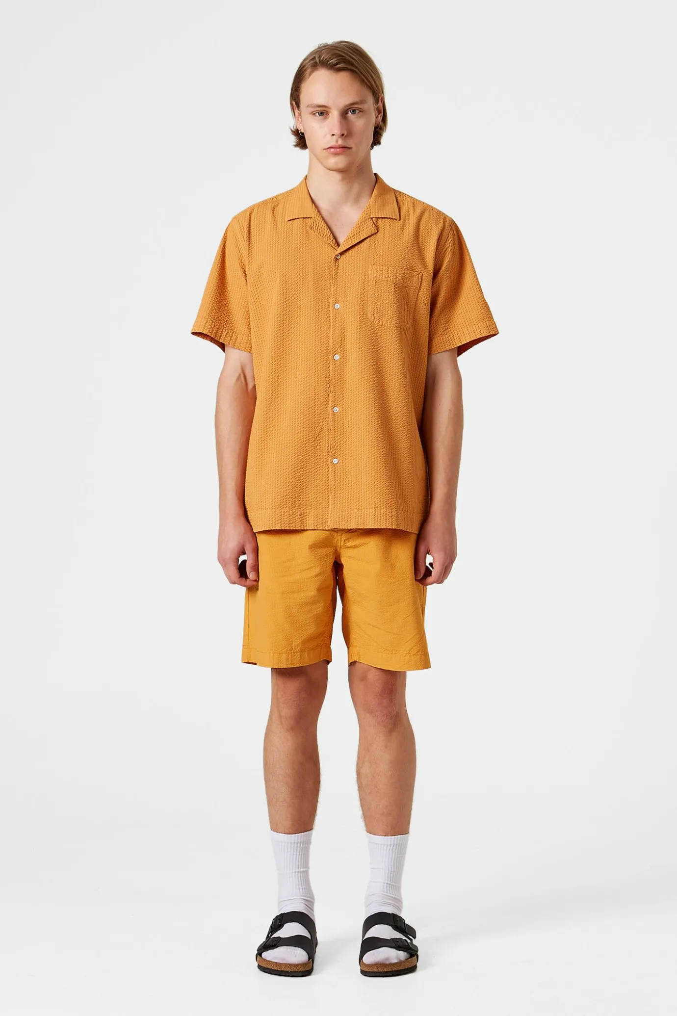 Sale Seersucker Shorts Plain Mustard Men Trousers