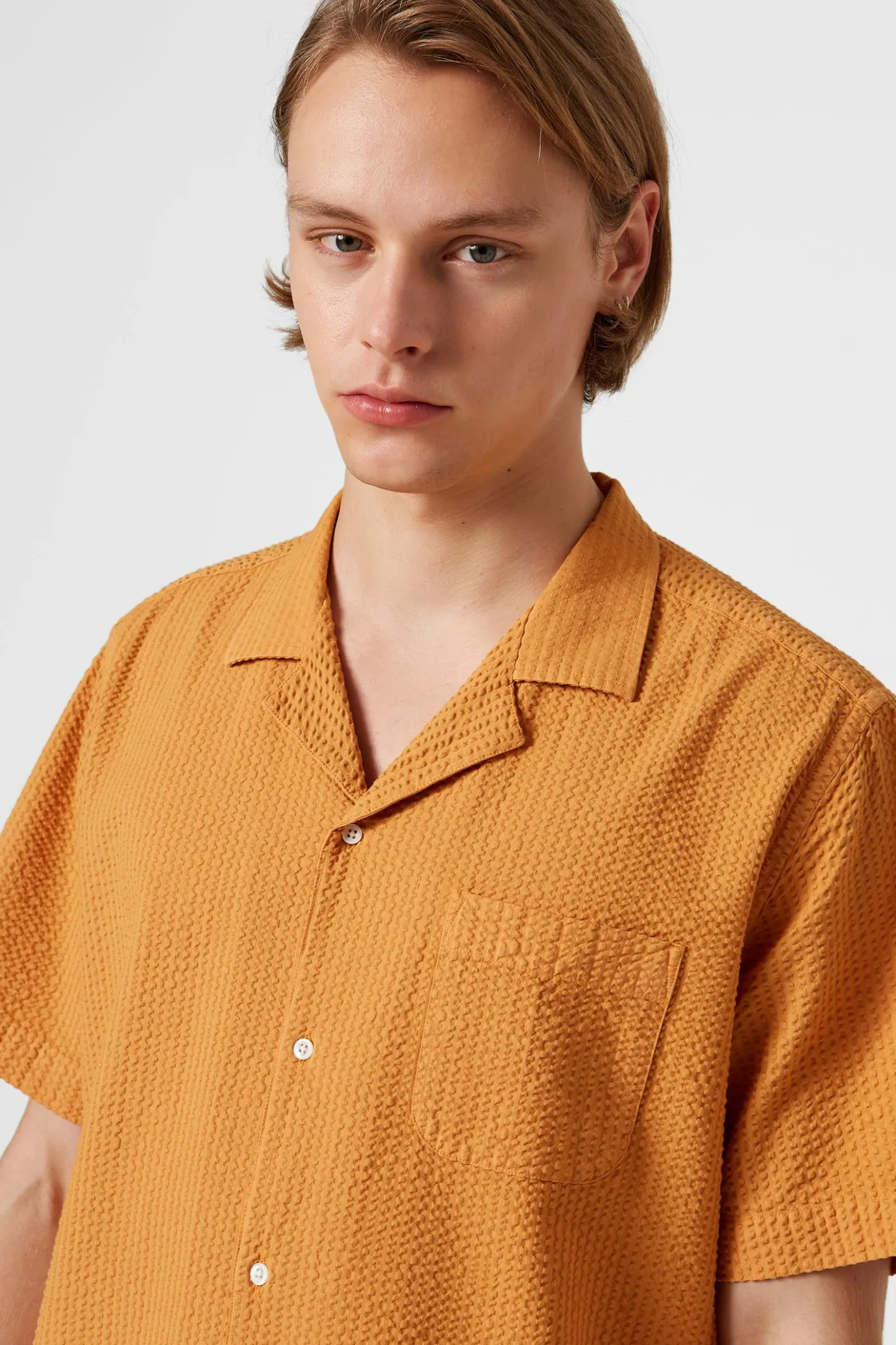 Sale Seersucker Shorts Plain Mustard Men Trousers