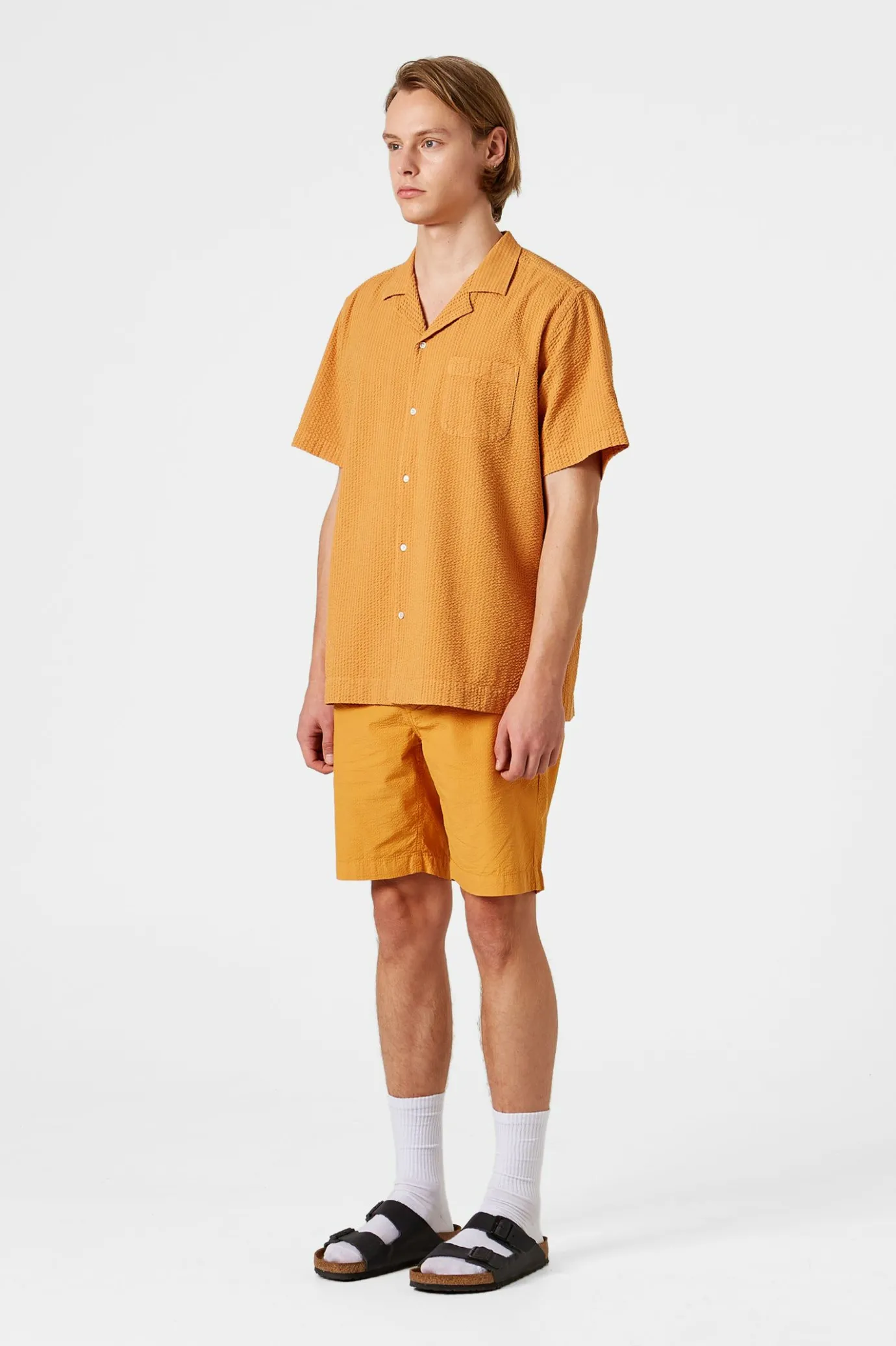 Sale Seersucker Shorts Plain Mustard Men Trousers