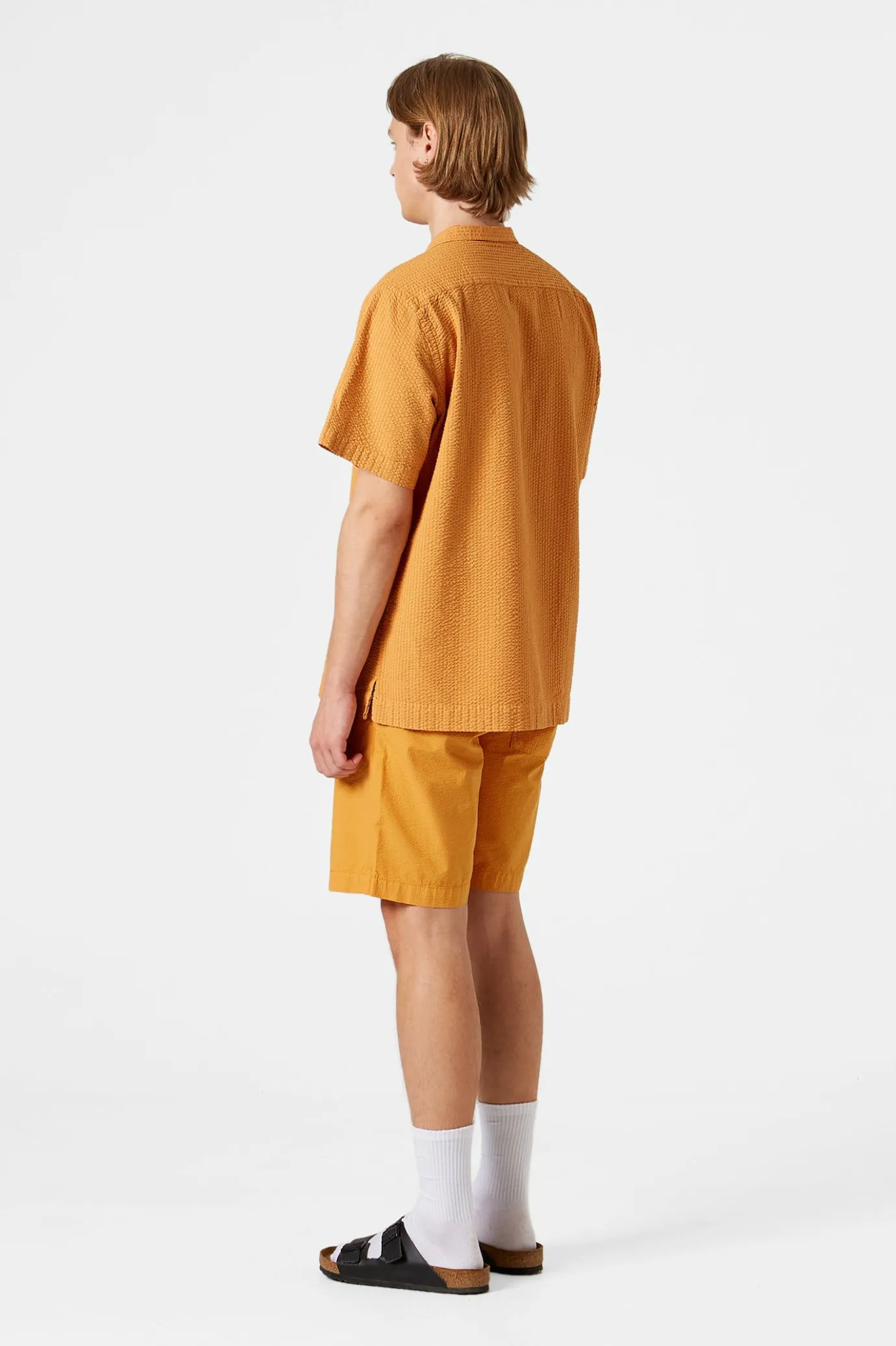 Sale Seersucker Shorts Plain Mustard Men Trousers