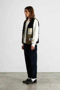Outlet Shearling Vest Plain Navy Men Outerwear