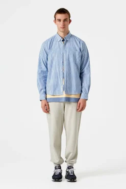 Cheap Striped Linen Shirt Plain Light Blue Men Shirts