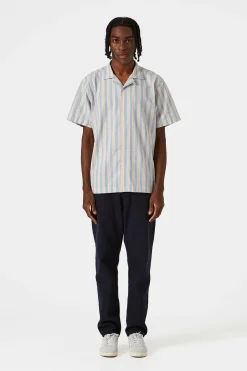 Store Striped Short Sleeve Plain Light Blue Men Shirts