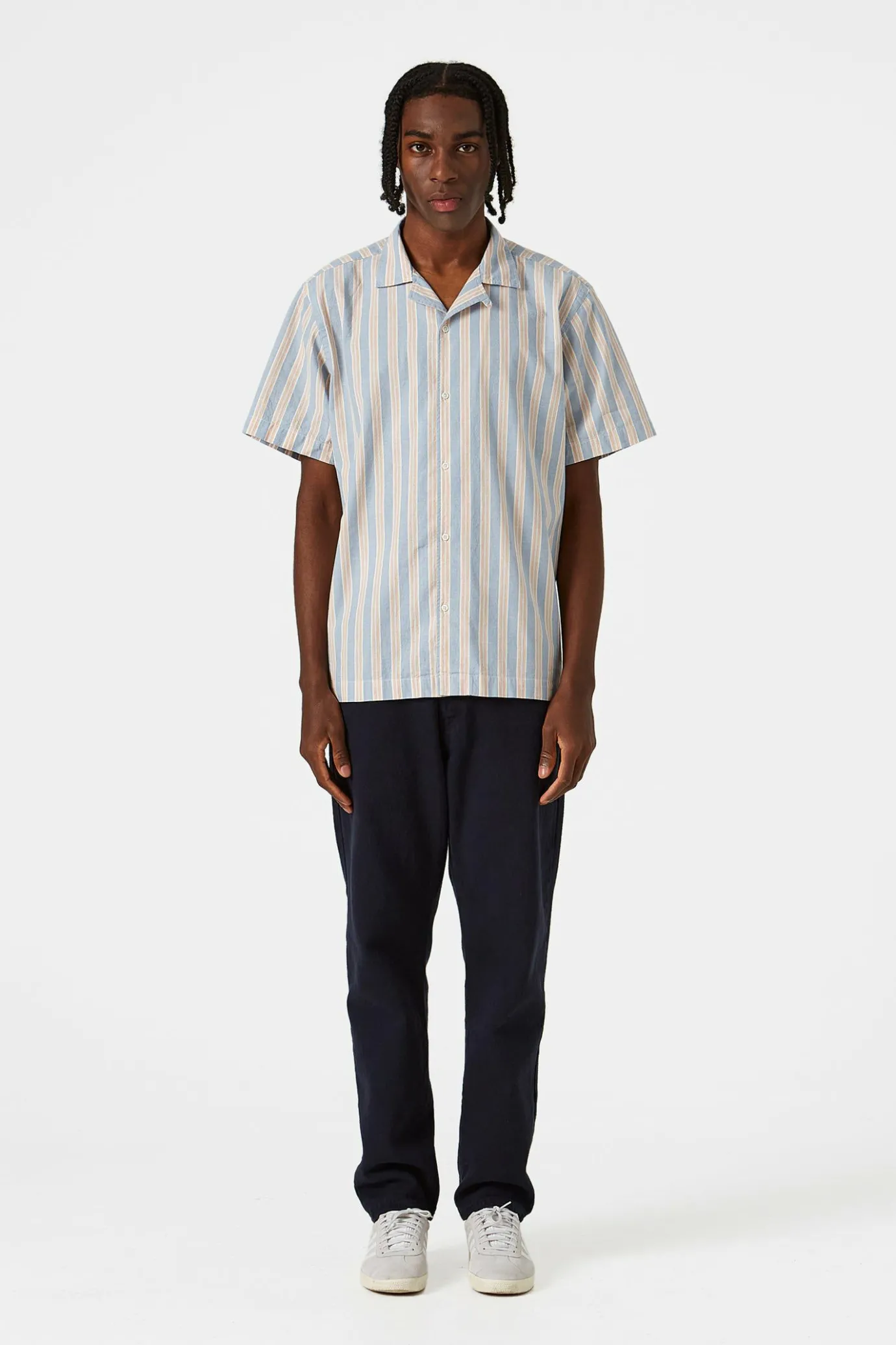 Store Striped Short Sleeve Plain Light Blue Men Shirts