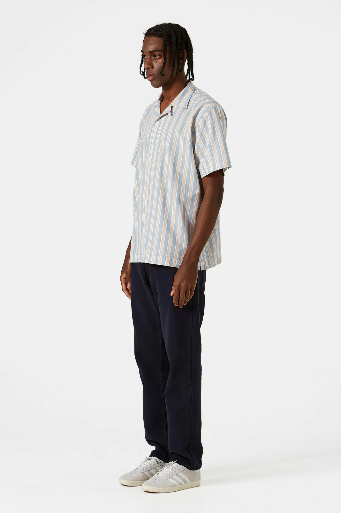 Store Striped Short Sleeve Plain Light Blue Men Shirts