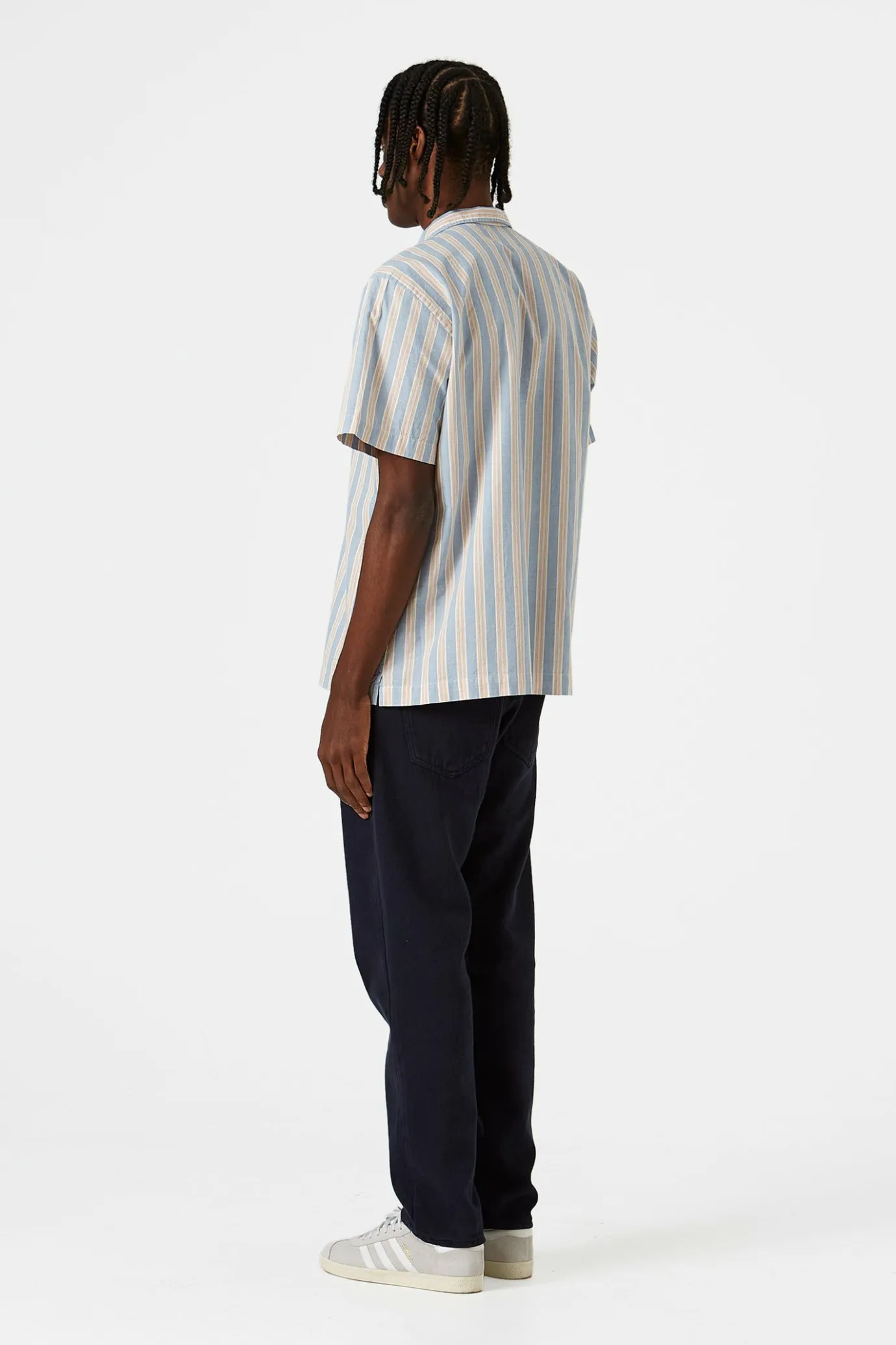 Store Striped Short Sleeve Plain Light Blue Men Shirts