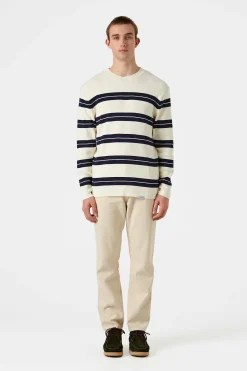 Hot Striped Sweater Plain Beige Men Knitwear