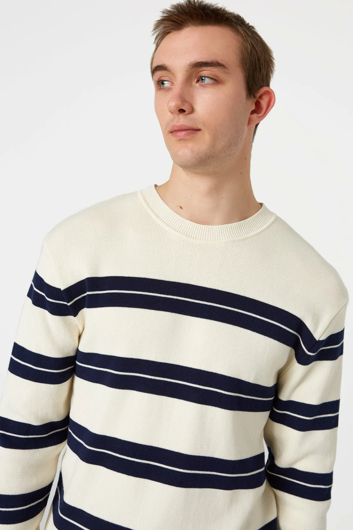 Hot Striped Sweater Plain Beige Men Knitwear